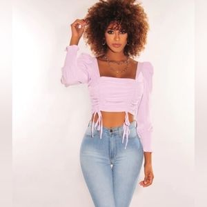 LILAC SQUARED NECK DRAWSTRING TIE UP CROP TOP